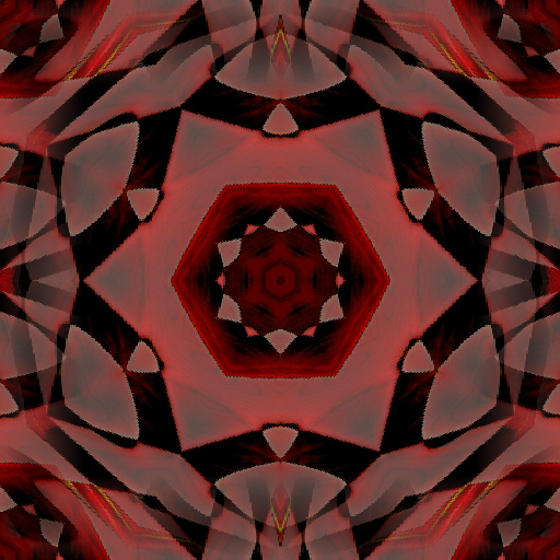 A complex black and white kaleidoscopic pattern created from calligraphic ink strokes, forming a star-like radial lattice.