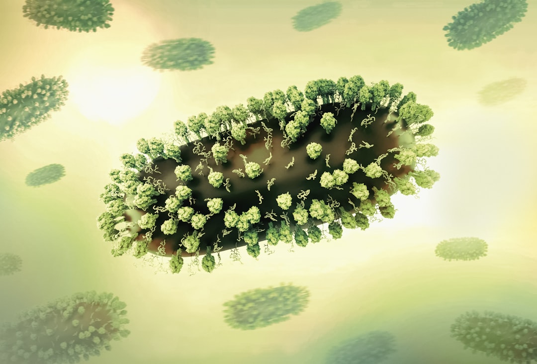 Seamless kaleidoscope wallpaper pattern — Biochemistry by wallpaper⁶ — base photo: Human Respiratory Syncytial Virus (RSV) Creative layout featuring 3D renderings of respiratory syncy