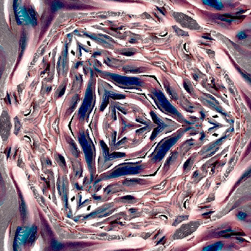 A seamless hexagonal pattern composed of colorful, swirling stained glass textures in a kaleidoscopic Hex symmetry arrangement.