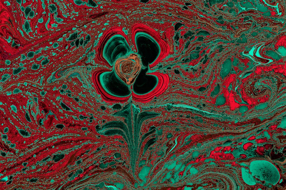 Abstract AI art with marbled textures and a stylized flower, arranged in a hexagonal symmetry for seamless wallpaper. — base photo: A dynamic, abstract marbled pattern featuring a stylized flower. The rich colors and intricate textu