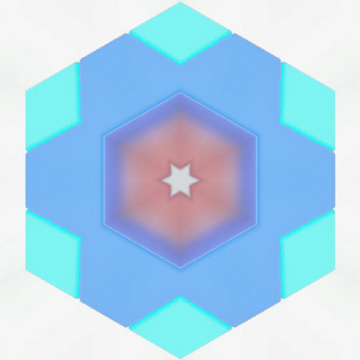 A complex, dark geometric starburst pattern with sharp angular shards and isometric depth in a Kaleidoscope symmetry.