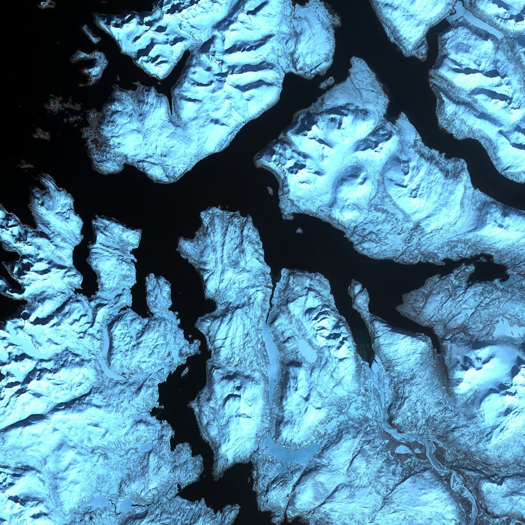 WALLPAPER⁶ — seamless mirror4 pattern from topological surface, Topology — base photo: Like dark fingers, cold ocean waters reach deeply into the mountainous coastline of northern Norway,