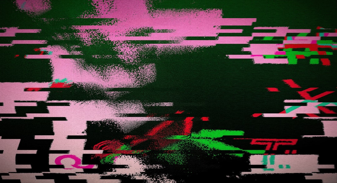 Seamless kaleidoscope wallpaper pattern — Glitch by wallpaper⁶ — base photo: Glitchy abstract background with pink and green digital noise.