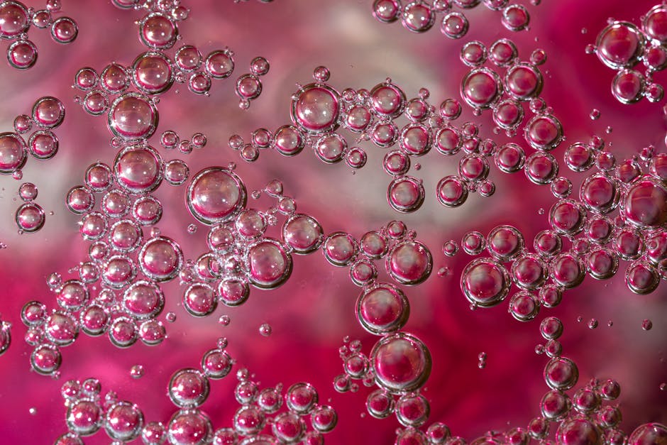 Seamless hex wallpaper pattern — Biochemistry by wallpaper⁶ — base photo: Vibrant bubbles on a pink and red background creating an abstract artistic texture.