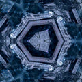 Close-up of natural blue mineral crystal formations with hex symmetry, showcasing intricate textures and geometric patterns on wallpaper.