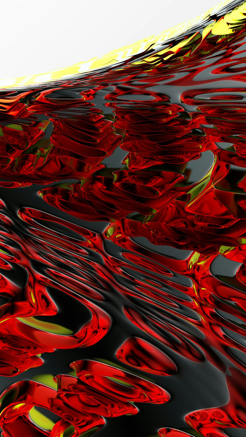 Close-up of a 3D abstract geometric pattern with rotating red and green elements, created with isometric rendering and rotation symmetry. — base photo: A close-up view of an abstract 3D render, showcasing intricate geometric shapes with a focus on red 