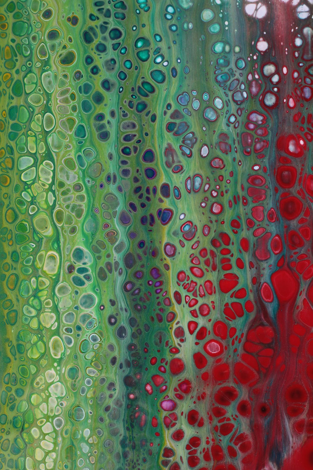 Abstract acrylic pour swirls in a repeating rotation pattern, showcasing vibrant colors and organic shapes. — base photo: A macro view of an acrylic pour painting, highlighting the delicate, unpredictable formations and ri