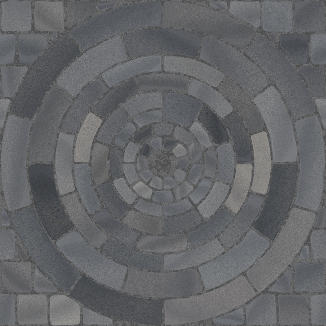 Seamless kaleidoscope wallpaper pattern — Glitch by wallpaper⁶ — base photo: Close-up of a circular cobblestone pattern creating a geometric abstract design.