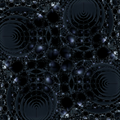 A seamless wallpaper pattern featuring multicolored 3D spheres arranged in a four-fold rotation symmetry on a dark background.