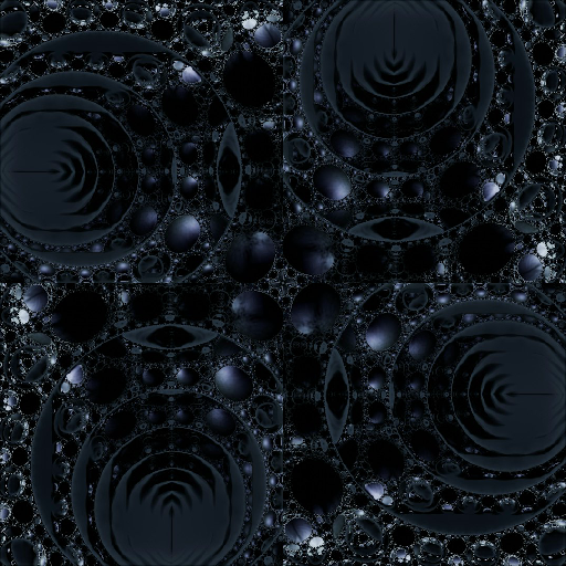 A seamless wallpaper pattern featuring multicolored 3D spheres arranged in a four-fold rotation symmetry on a dark background.