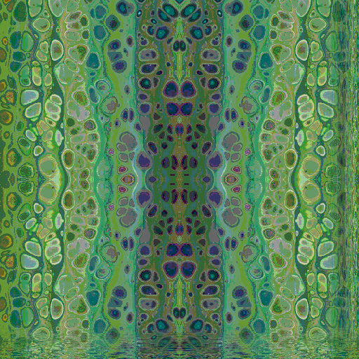 Abstract acrylic pour pattern with mirror symmetry, featuring organic shapes and vibrant color blends in a seamless repeat.