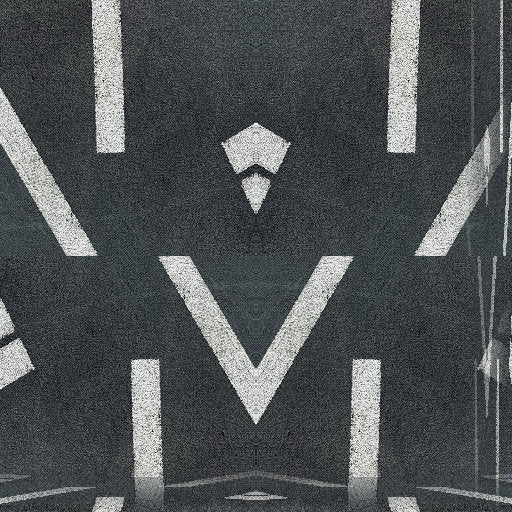 A repeating brick-style pattern of urban street signs and white arrows on a dark background, creating a mathematical grid.
