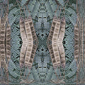 A seamless repeat pattern of mimosa seed pods with mirror symmetry, showcasing botanical elegance inspired by John Barnard's photography.