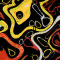 Abstract wallpaper pattern of interlocking orange and yellow Borromean Rings forming a wave on a black background, inspired by Topology.