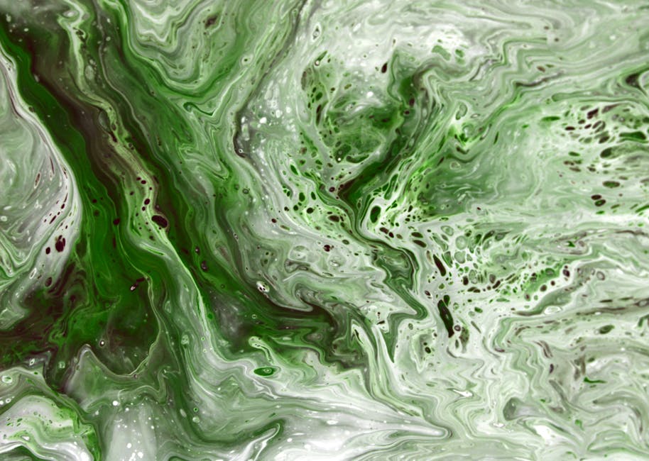 Abstract Kaleidoscope wallpaper pattern — base photo: Stunning fluid art piece featuring vibrant green and white swirls in mesmerizing abstract patterns.