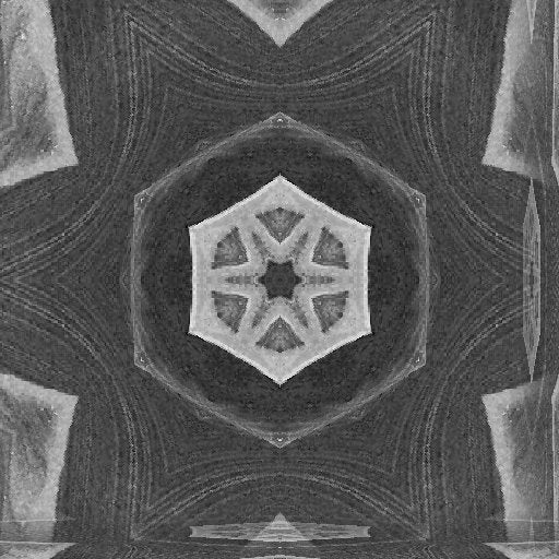 Black and white botanical illustration transformed into a symmetrical kaleidoscope pattern with wallpaper⁶