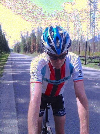 Seamless kaleidoscope wallpaper pattern — Glitch by wallpaper⁶ — base photo: File:Databending Cyclist.tif