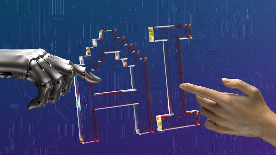 AI Art Rotation wallpaper pattern — base photo: two hands touching each other in front of a blue background