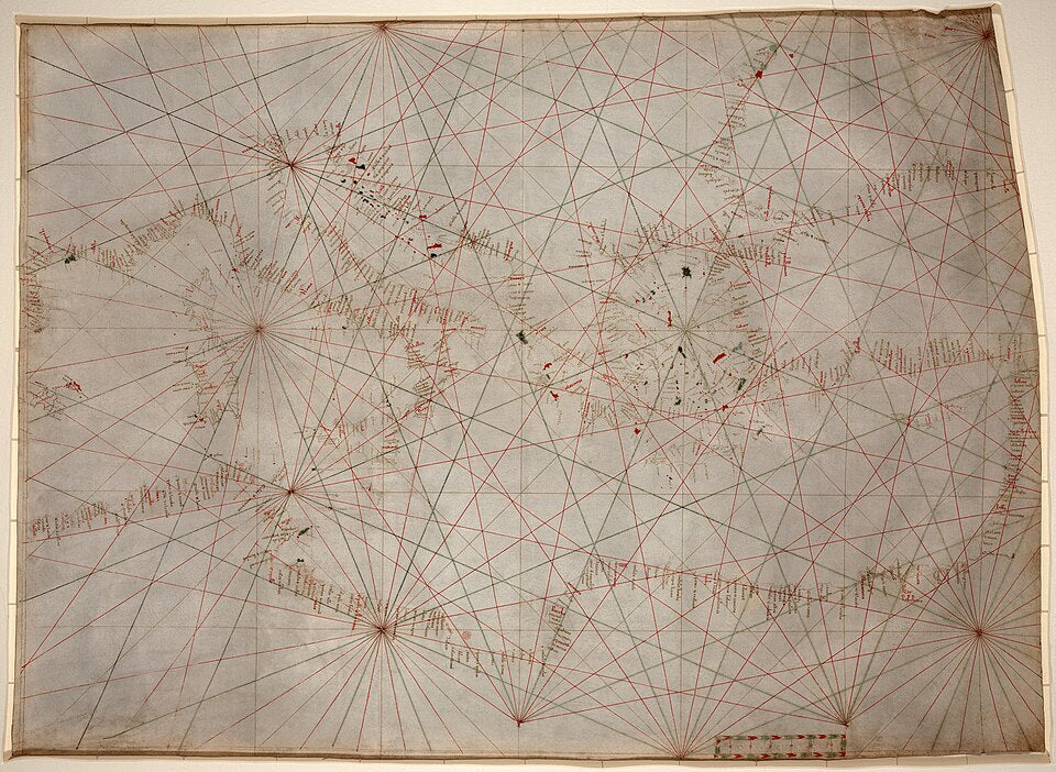 Seamless brick wallpaper pattern — Cartography by wallpaper⁶ — base photo: File:Mediterranean chart fourteenth century2.jpg