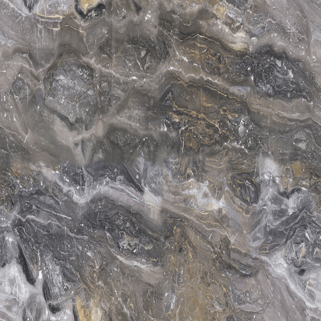 A seamless hexagonal pattern composed of dark crystalline mineral fragments with metallic edges and sharp geometric facets. — base photo: A macro photograph of dark, metallic mineral specimens featuring sharp angular edges, rocky textures