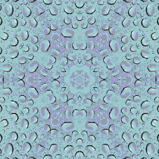 A symmetrical kaleidoscope pattern created from Borromean Rings, with a subtle texture of raindrops on glass, on wallpaper.