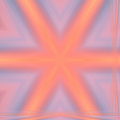 A symmetrical kaleidoscope pattern featuring radial bursts of red, orange, and gold colors with an intricate crystalline structure.