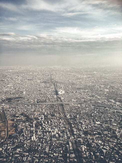 Seamless mirror wallpaper pattern — Cartography by wallpaper⁶ — base photo: Drone shot capturing Tokyo's vast metropolitan skyline under cloudy skies.