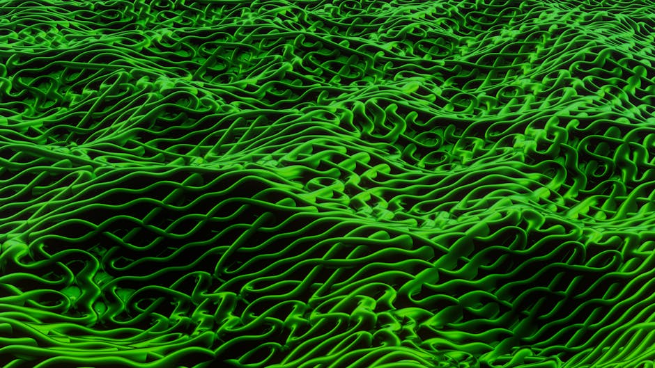 3D Hexagon wallpaper pattern — base photo: Conceptual green abstract surface with intricate wavy textures and geometric pattern.