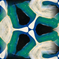 Close-up of abstract blue and white marbled acrylic pour pattern in a hex repeat for wallpaper.