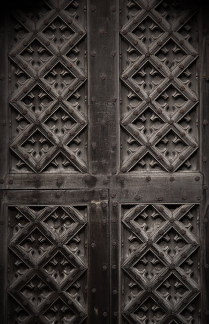 Seamless diamond wallpaper pattern — Stained Glass by wallpaper⁶ — base photo: Old fashioned wooden door of aged building with carved patterns and diamond ornaments creating creat