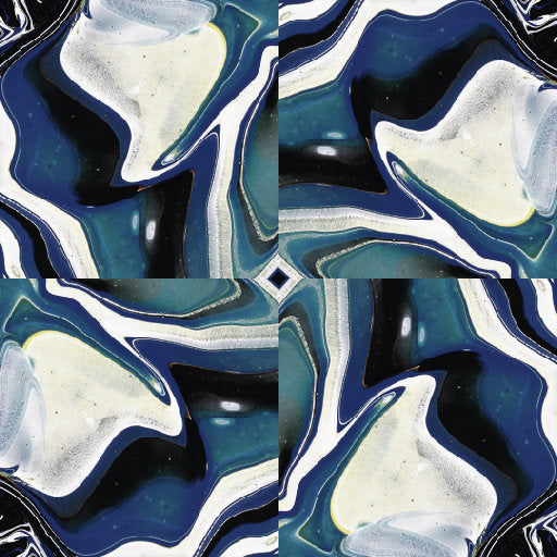 Abstract self-adhesive wallpaper with swirling blue and white marble patterns, featuring rotational symmetry.