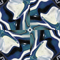 Abstract self-adhesive wallpaper with swirling blue and white marble patterns, featuring rotational symmetry.
