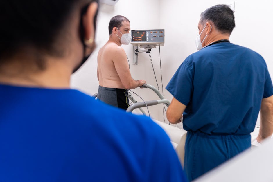 Seamless hex wallpaper pattern — Medicine by wallpaper⁶ — base photo: Patient undergoing a cardiology stress test with doctors monitoring in a clinic.