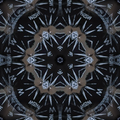 A seamless kaleidoscope pattern featuring repeating brass compasses and topological map lines in shades of gold and parchment.