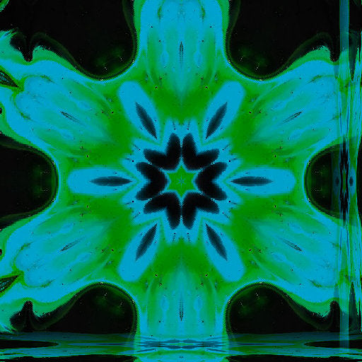 A seamless abstract wallpaper pattern featuring symmetrical blue and white geometric shards in a radial Kaleidoscope arrangement.