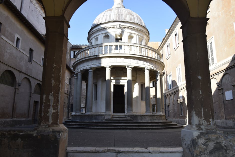 Portraits Kaleidoscope wallpaper pattern — base photo: Historic Tempietto del Bramante, a Renaissance architectural marvel in Rome, Italy.