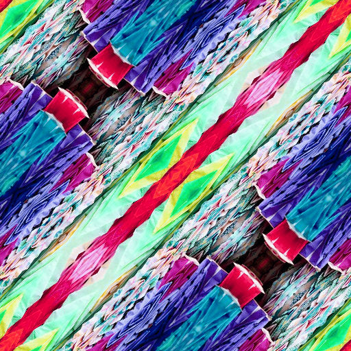 A seamless pattern of colorful origami cranes arranged in a diamond symmetry, representing peace and hope. Perfect for a modern, artistic interior.