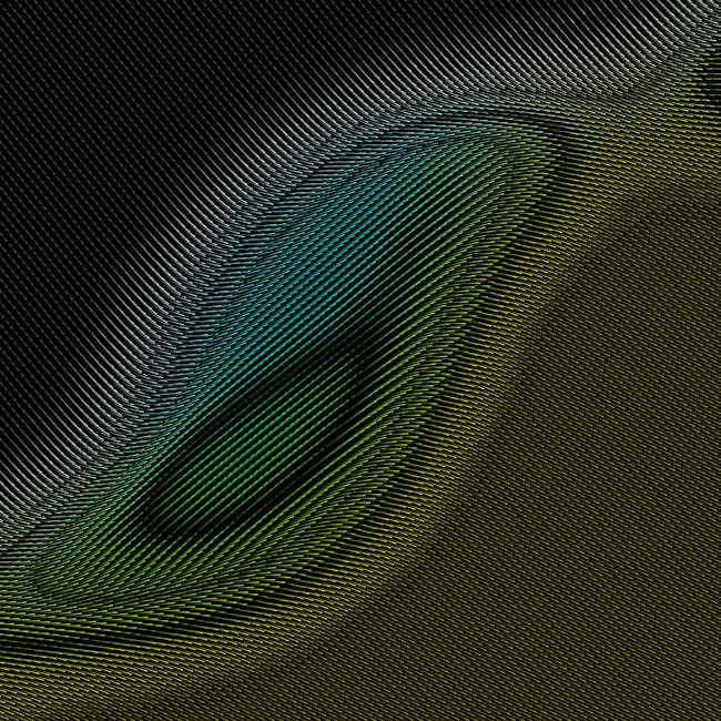 Molecular Physics Mirror wallpaper pattern — base photo: Colorful abstract wave design with vibrant green and blue tones.