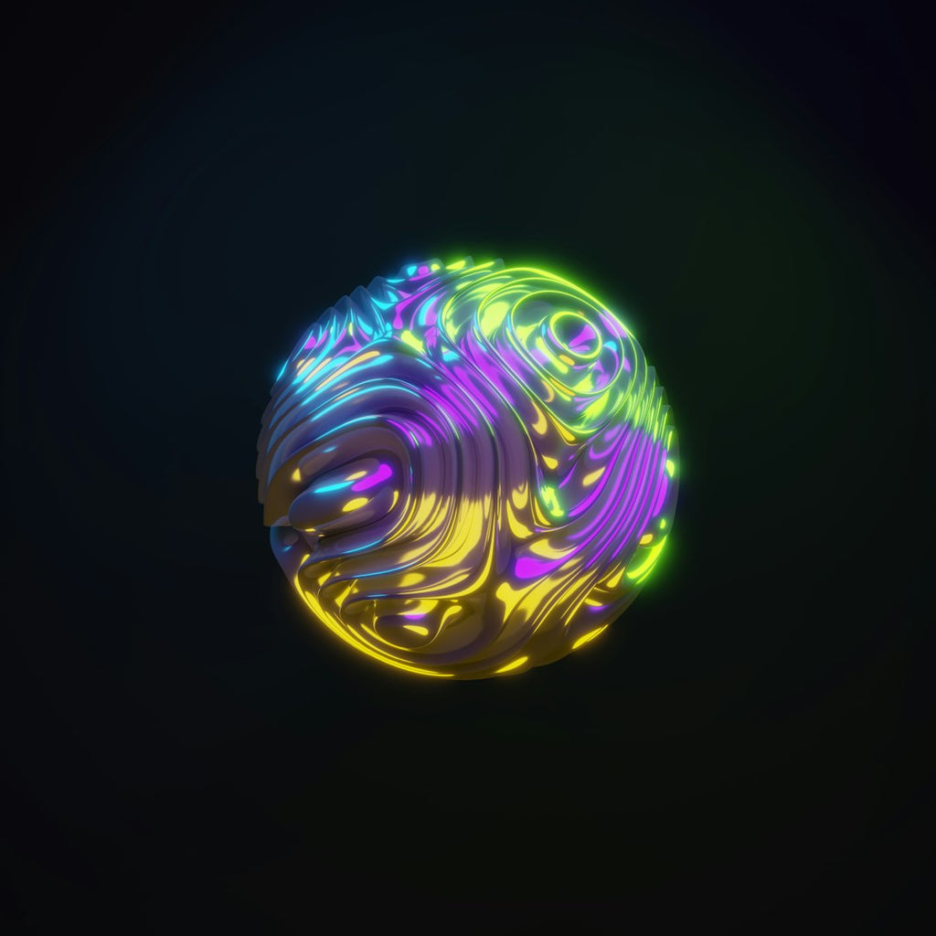 WALLPAPER⁶ — seamless kaleidoscope pattern from vhs glitch effect, Glitch Art — base photo: a circular object that is glowing in the dark