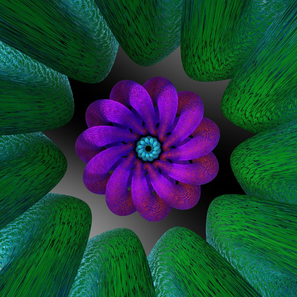 WALLPAPER⁶ — seamless diamond pattern from fractal geometry, Geometry — base photo: a purple and green flower surrounded by green leaves
