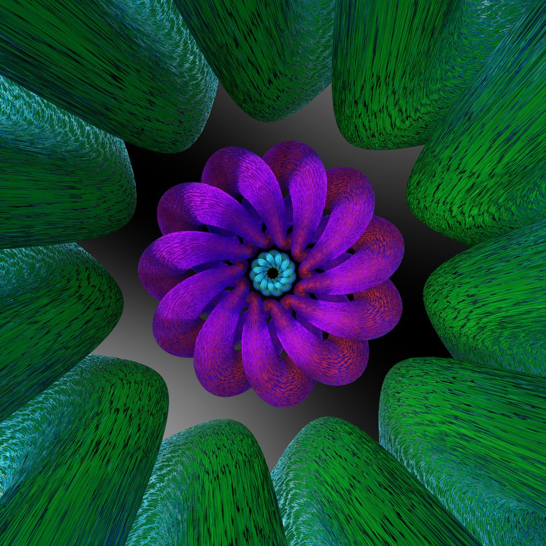 WALLPAPER⁶ — seamless diamond pattern from fractal geometry, Geometry — base photo: a purple and green flower surrounded by green leaves