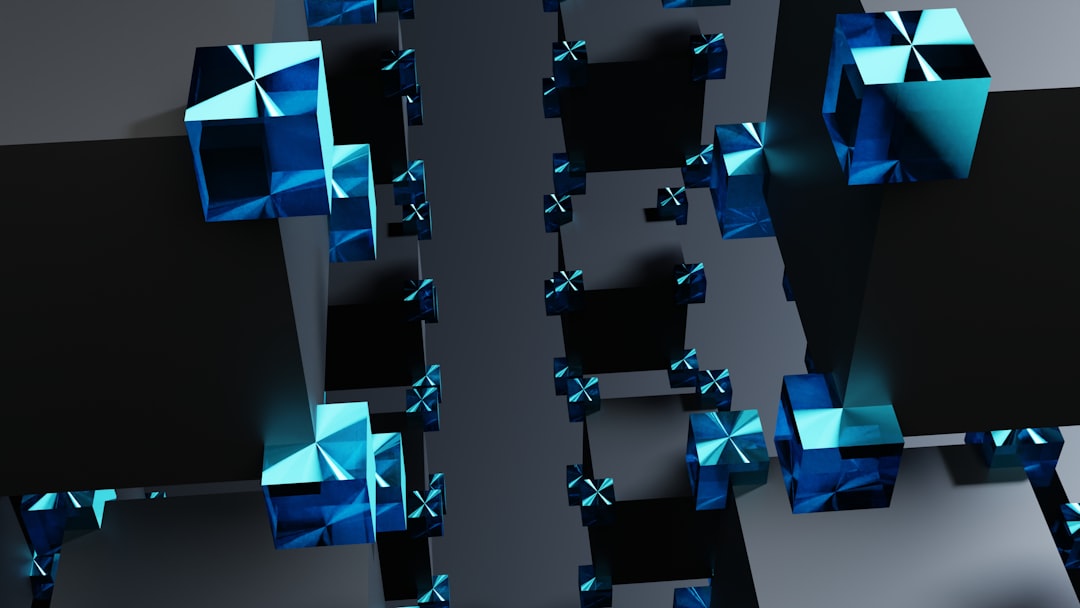 3D Kaleidoscope wallpaper pattern — base photo: a group of blue and white squares