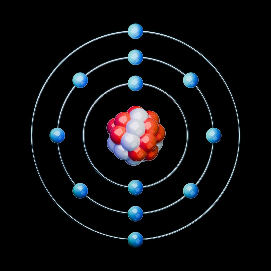WALLPAPER⁶ — seamless hex pattern from molecular orbital, Molecular Physics — base photo: A high-quality 3D render of a Magnesium atom (Mg) of an atomic structure on a black background. Scie
