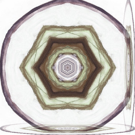 An abstract design with fractal-like patterns radiating outwards in a symmetrical kaleidoscope style, inspired by acrylic paint textures.