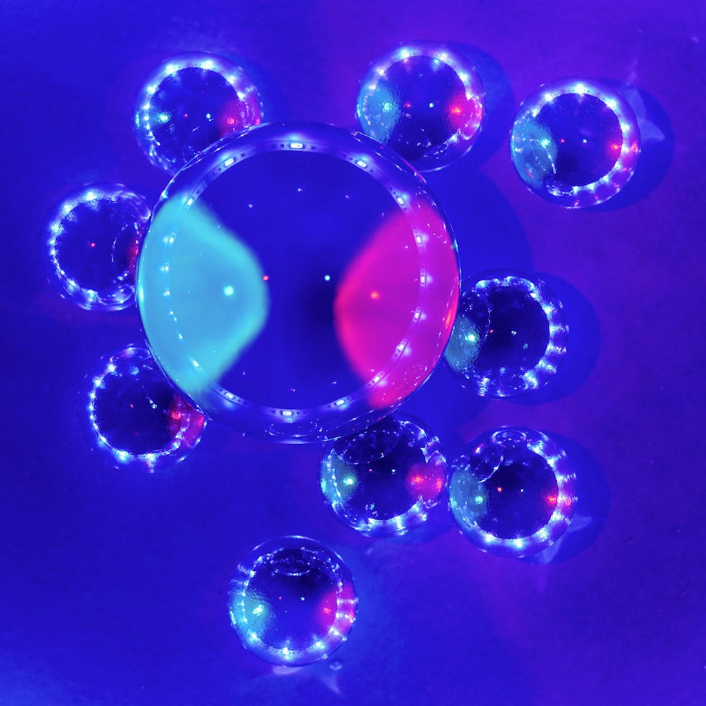 WALLPAPER⁶ — seamless hex pattern from chemical reaction colorful, Chemistry — base photo: Color lights and grass spheres