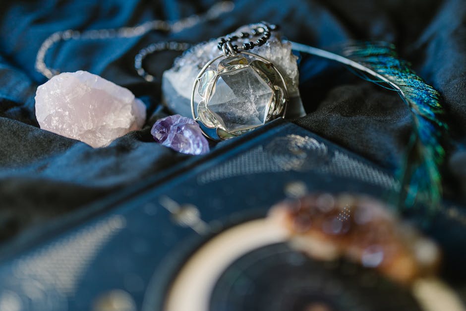 Chemistry Mirror wallpaper pattern — base photo: Delicate display of various gemstones and crystals, perfect for spiritual rituals.