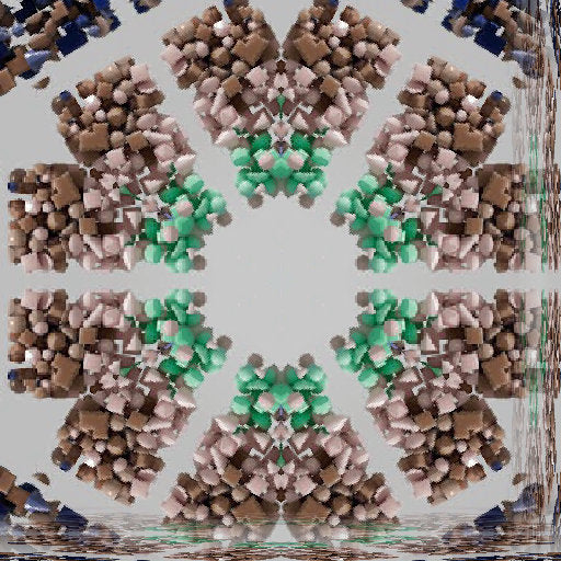 A seamless kaleidoscope wallpaper pattern featuring amber and dark crystalline shapes in a radial Chemistry-inspired design.