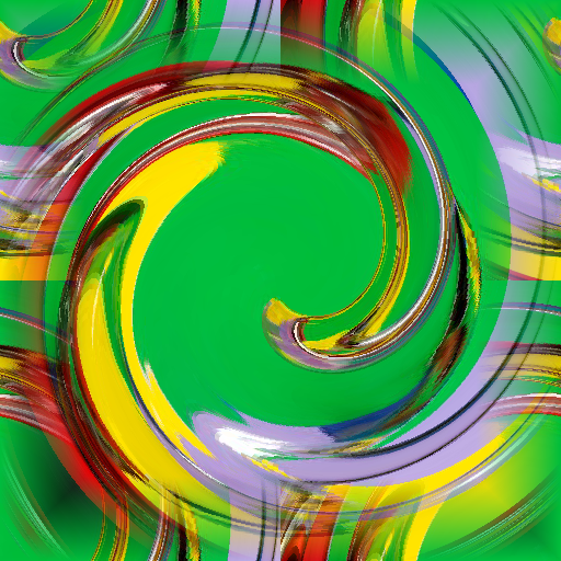 A vibrant, spiraling wallpaper pattern of colorful glass Klein bottles arranged in a pinwheel symmetry with prismatic light effects.