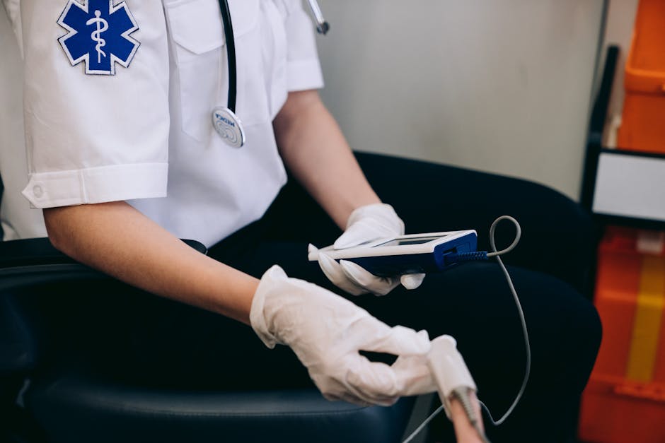 Seamless hex wallpaper pattern — Medicine by wallpaper⁶ — base photo: A paramedic monitors patient vitals using handheld medical equipment indoors.