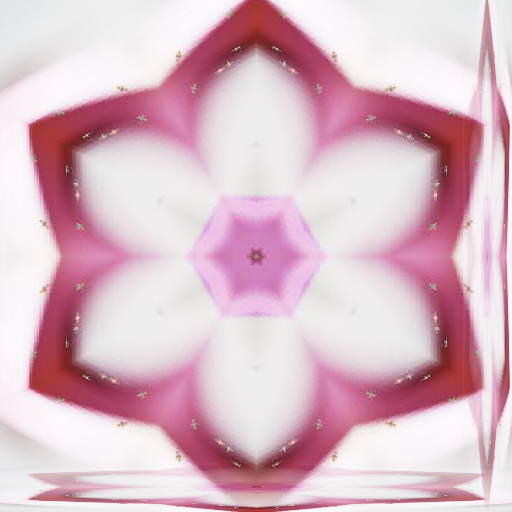 A symmetrical Kaleidoscope repeat pattern featuring vibrant pink, blue, and gold gradients inspired by a Mobius strip.